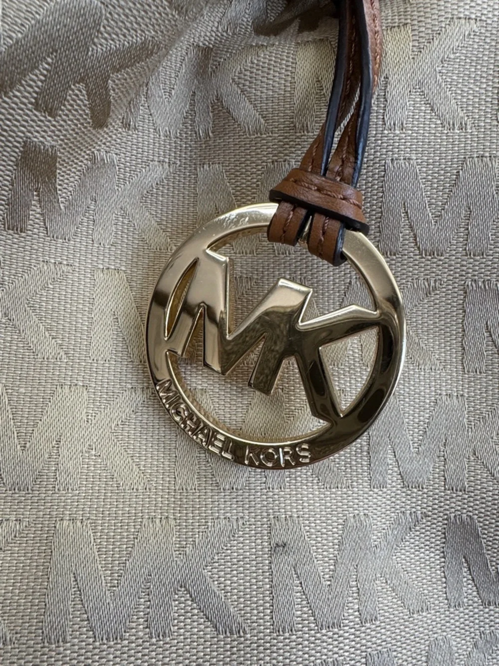 Michael Kors Beige MK Monogram Round handle Tote EUC